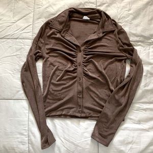 Brown button up top